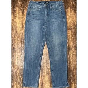 NYDJ Jeans Woman Size 10 Curves 360 Shape Straight Ankle Side Slit Blue Stretch